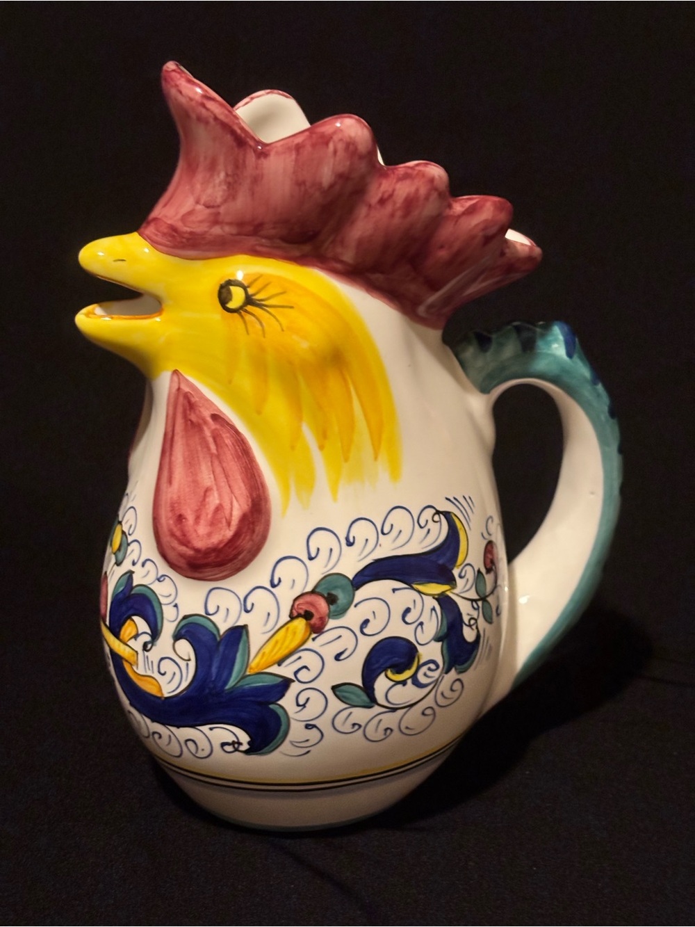 Handpainted Ceramic Rooster Pitcher. Made in Romania.